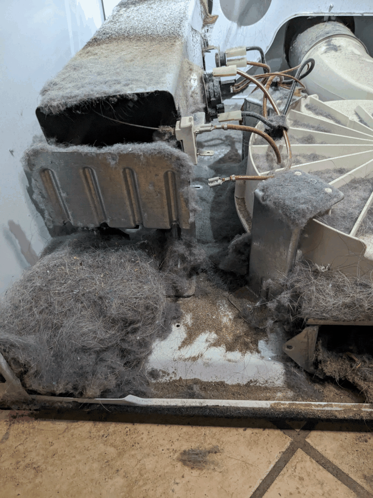 LG dryer disassembly and internal lint duct vacuuming service in South Philadelphia